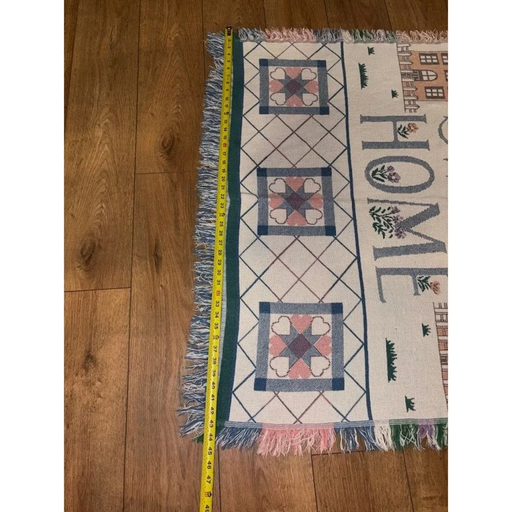 Vintage Home Sweet Home Woven Tapestry Throw Blanket Fringed Cottagecore 48x34